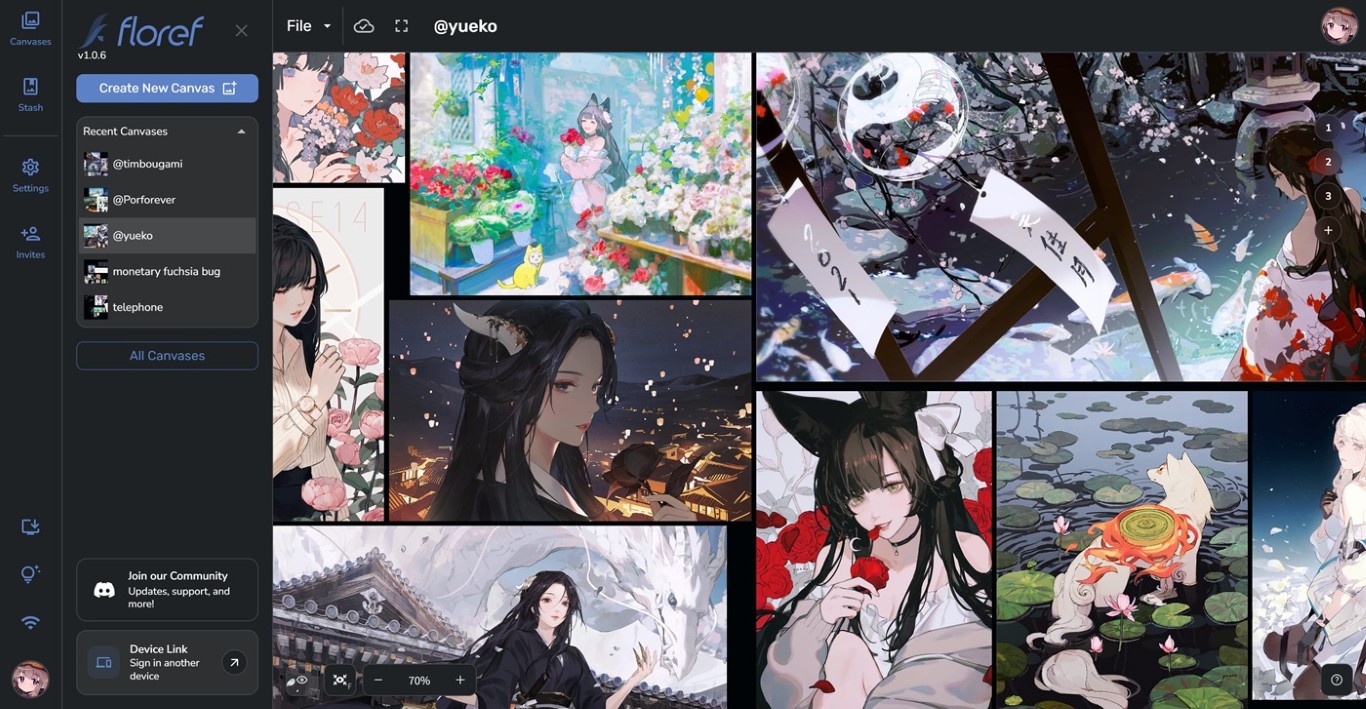 Floref quick start canvas with image references, Yueko example